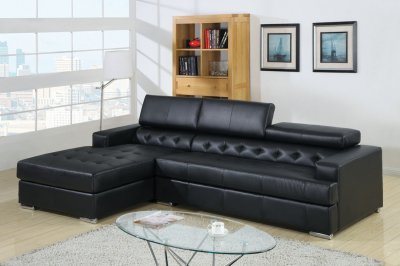 Floria Sectional Sofa CM6122BK in Black Bonded Leather Match