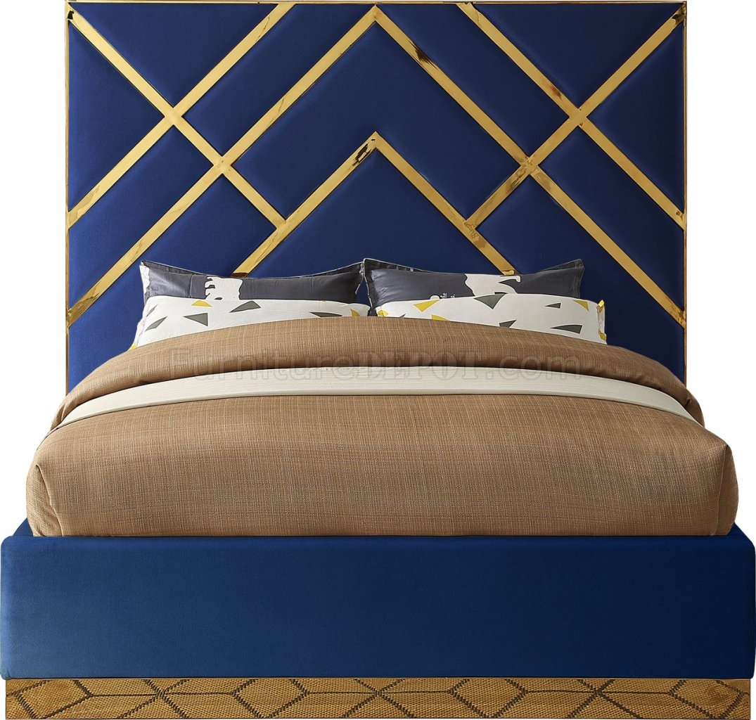 Vector Bed In Navy Velvet Fabric By Meridian Woptions 