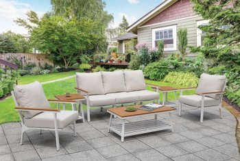 Anisha 6Pc Outdoor Patio Set CM-OS2502 in White & Oak [FAOUT-CM-OS2502-Anisha]