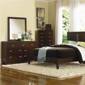 Deep Brown Finish Modern Bed w/Optional Casegoods