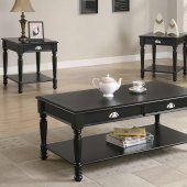 Black Satin Finish Classic 3Pc Coffee Table Set w/Shelves