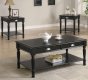 Black Satin Finish Classic 3Pc Coffee Table Set w/Shelves