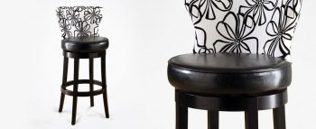 Black & White Floral Set of 2 Savvy Swivel Barstools [ARBA-Savvy]