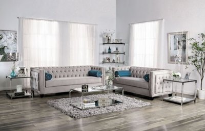 Silvan Sofa SM2283 in Gray Velvet-Like Fabric w/Options