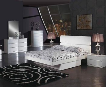 White Glossy Finish Stylish Modern Bed w/Optional Casegoods [GFBS-Aurora-WH]