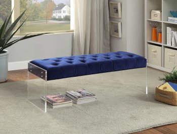 Jane Bench 103 in Navy Velvet Fabric by Meridian w/Acrylic Legs [MRBN-103 Jane Navy]