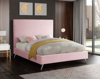 Jasmine Bed in Pink Velvet Fabric by Meridian w/Options [MRB-Jasmine Pink]