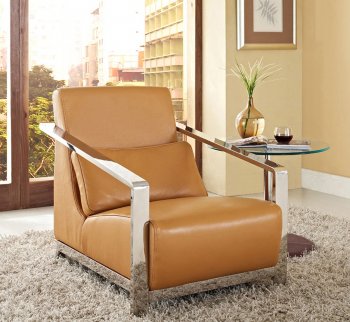 Erika Chair in Camel Leather w/Optional Ottoman by Whiteline [WLCC-Erika Camel]