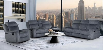 U6024 Motion Sofa & Loveseat Set in Dark Gray Fabric by Global