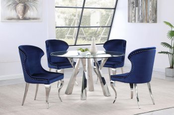 Alaia Dining Set 5Pc 190710 in Chrome by Coaster w/Blue Chairs [CRDS-190710-190745 Alaia]