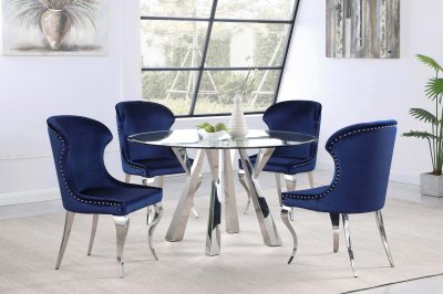 Alaia Dining Set 5Pc 190710 in Chrome by Coaster w/Blue Chairs