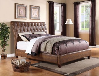 Pitney Upholstered Bed by Acme in Two Tone Brown Crocodile PU [AMB-22850 Pitney]