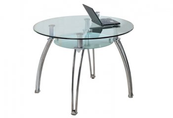 Round Glass Top & Metal Base Modern Dining Table w/Shelf [GRDS-KA-6093A]