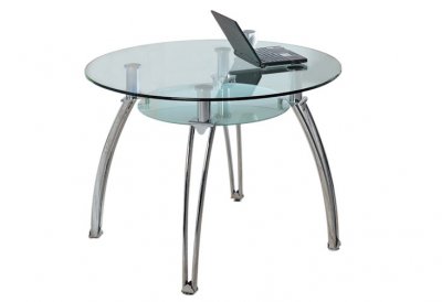 Round Glass Top & Metal Base Modern Dining Table w/Shelf