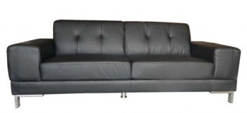 Black Leatherette Contemporary Sofa & Loveseat Set w/Metal Legs [GRS-MB-1071-Black]