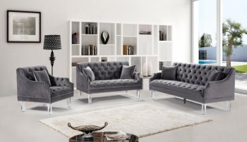 Roxy Sofa 635 in Grey Velvet Fabric by Meridian w/Options [MRS-635 Roxy Grey]