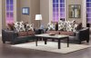 Chocolate Fabric & Dark Brown Vinyl Modern Loveseat and Sofa Set