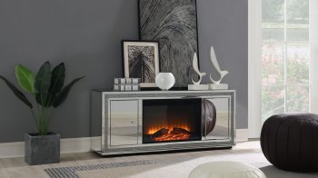 Tv stand with on sale fireplace silver