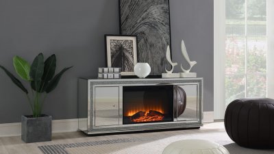 Hollywood Glam-F1012 TV Stand Fireplace in Silver by Global