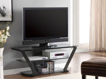 Black Metal & Tempered Glass Modern TV Stand w/Shelves [CRTV-701370]