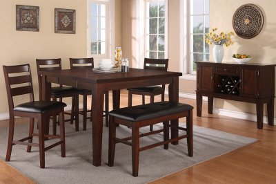 F2208 Dining Set Counter Height 5Pc Walnut by Poundex w/Options