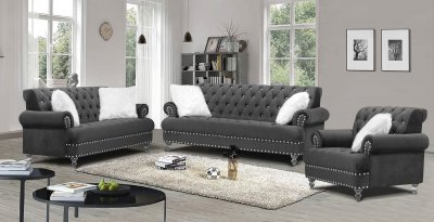 U5266 Sofa & Loveseat Set in Gray Velvet by Global w/Options