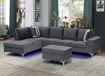 U97 Sectional Sofa in Gray Velvet by Global w/LED [GFSS-U97 Gray]