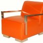 Orange Bi-Cast Leather Modern Lounge Chair w/Metal Arms & Legs