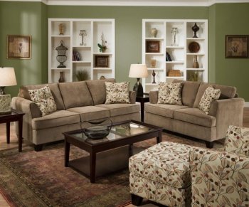 Truffle Fabric Modern Sofa & Loveseat Set w/Flared Arms [UDS-2052]