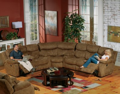 Brown Fabric Frisco Modern Sectional Sofa w/Optional Recliner