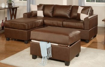 Walnut Bonded Leather Modern Small Sectional Sofa w/Ottoman [PXSS-F7332]