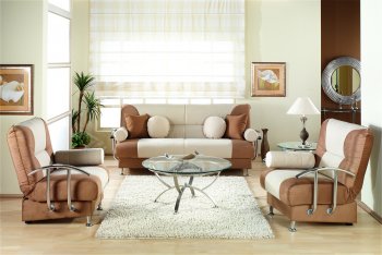 Beige & Brown Fabric Modern Living Room w/Sofabed & Storages [IKSB-BEST-Beige & Brown]