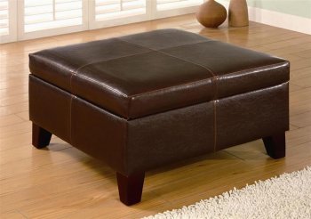 Dark Brown Leather Like Vinyl Storage Ottoman w/Wood Legs [CRO-379-501042]