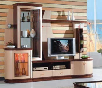 Two-Tone Contemporary Wall Unit With Liquor Cabinet [PKTV-AV6869]