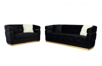 MS2109 Sofa & Loveseat Set in Black Velvet by VImports [VIS-MS2109 Black]