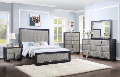 Nicola Bedroom BD01427Q in Silver PU & Black by Acme