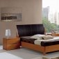 Solid Wood Matte Finish Contemporary Bedroom w/Leather Headboard