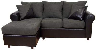 Sage Fabric & Black Bicast Contemporary Sectional Sofa