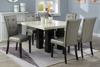 F2463 7Pc Dining Table Set in Marble & Black - Poundex w/Options [PXDS-F2463-F1752]