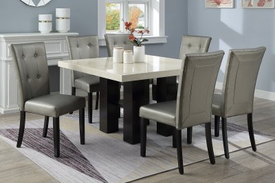 F2463 7Pc Dining Table Set in Marble & Black - Poundex w/Options