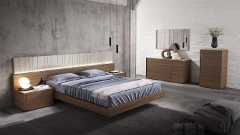 Porto Premium Bedroom in Walnut & Light Grey by J&M w/Options [JMBS-Porto Walnut-Light Grey]