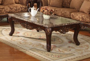 Jessica Coffee Table in Cherry w/Marble Top & Options [ADCT-Jessica-Cherry]