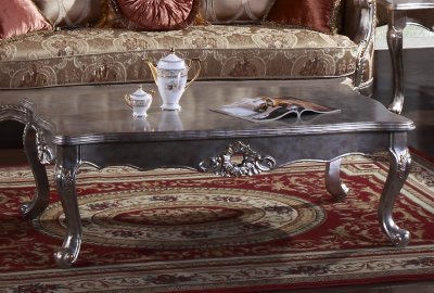 Jewel Coffee Table in Metallic Shine Silver Tone w/Options