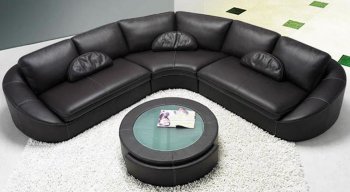 Black Leather Modern Sectional Sofa w/Coffee Table [VGSS-2224-Black]