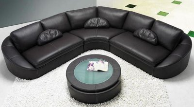 Black Leather Modern Sectional Sofa w/Coffee Table