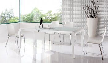 White Finish Modern Extendable Dining Table w/Optional Chairs [EFDS-100-137]