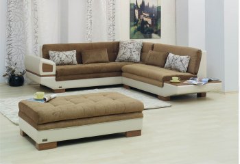 Two-Tone Fabric & Vinyl Modern Sectional Sofa w/Optional Ottoman [MYSS-Louisiana]