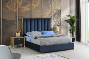 Eden Upholstered Bed B201 in Medium Gray Fabric [SFMAB-B201 Eden Navy Blue]