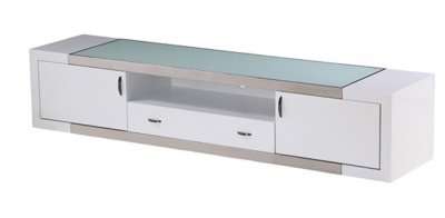 Franco TV Unit in White w/Glass Top by Whiteline Imports