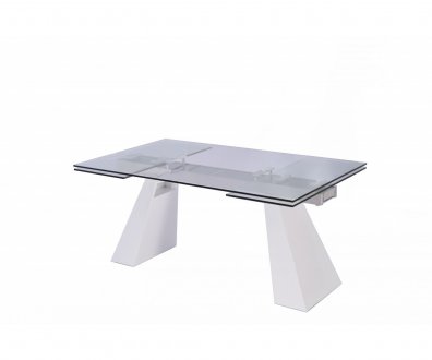 Vittorio Dining Table in White w/Glass Top by Whiteline Imports